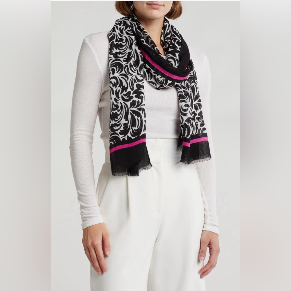 Kate Spade Women’s Flourish Swirl Print Scarf in Black and White